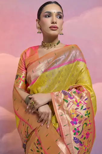 Ethnic Motifs Woven Design Zari Paithani Saree