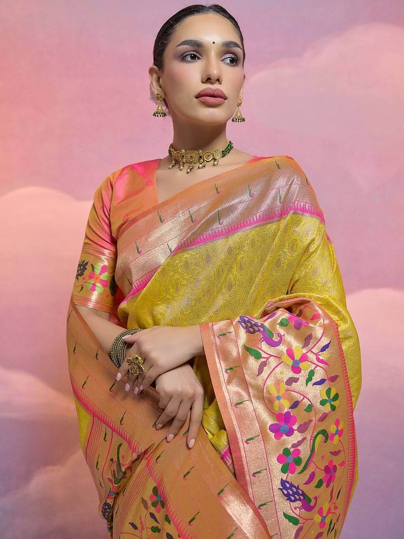 Ethnic Motifs Woven Design Zari Paithani Saree
