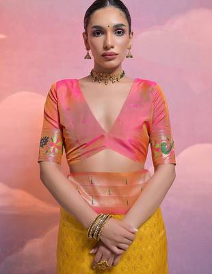 Ethnic Motifs Woven Design Zari Paithani Saree 5