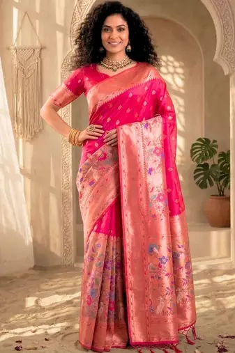 Batik Zari Silk Blend Designer Banarasi Saree