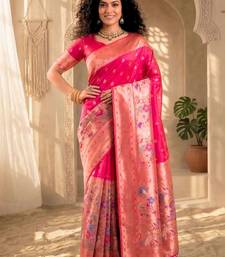 Batik Zari Silk Blend Designer Banarasi Saree