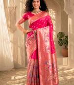 Batik Zari Silk Blend Designer Banarasi Saree