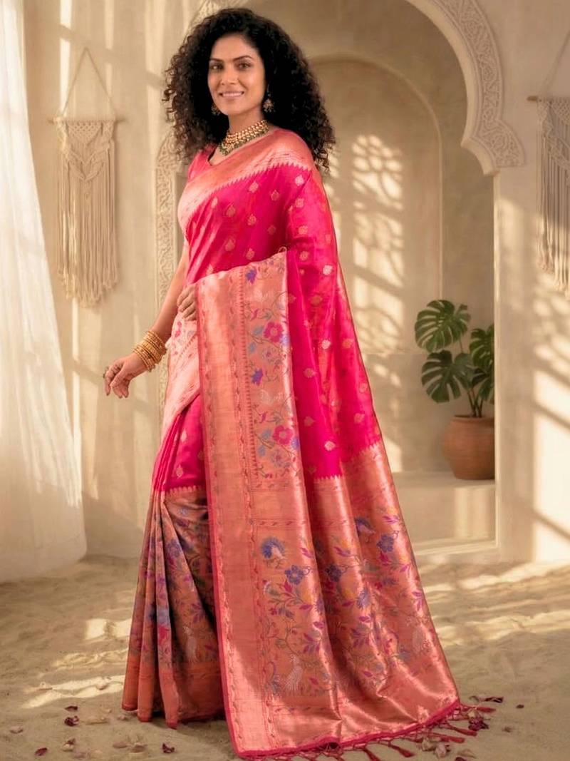 Batik Zari Silk Blend Designer Banarasi Saree