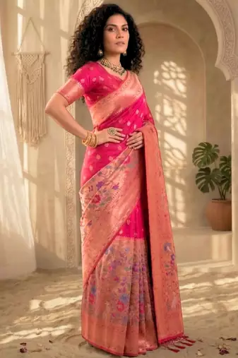 Batik Zari Silk Blend Designer Banarasi Saree