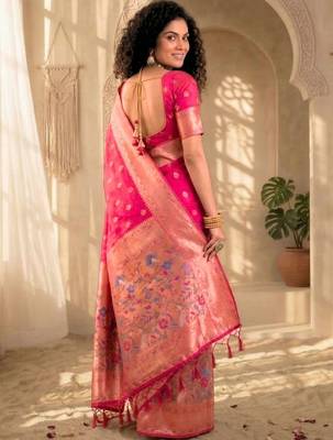Batik Zari Silk Blend Designer Banarasi Saree 4