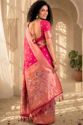Batik Zari Silk Blend Designer Banarasi Saree