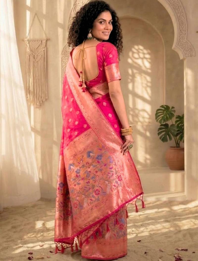 Batik Zari Silk Blend Designer Banarasi Saree