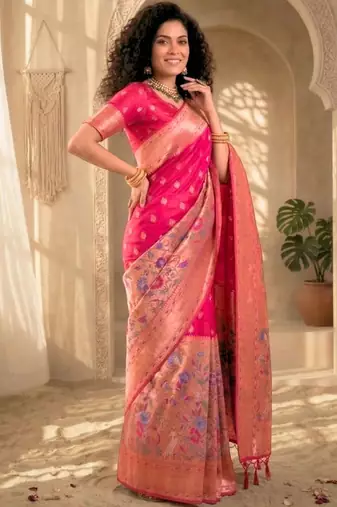 Batik Zari Silk Blend Designer Banarasi Saree