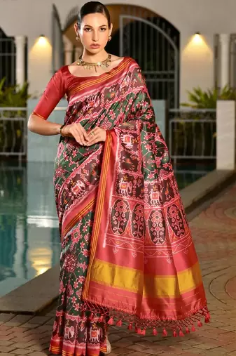 Rajkoti Ikkat Ethnic Motifs Patola Saree