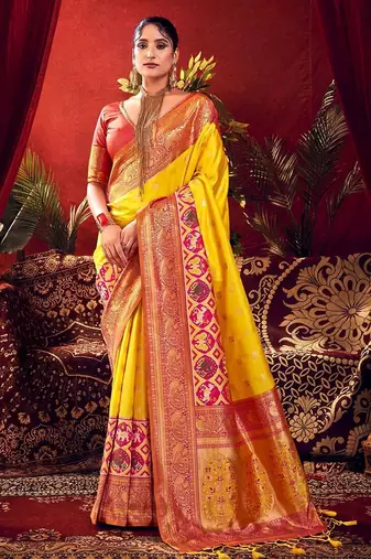 Ethnic Motifs Woven Design Zari Paithani Saree