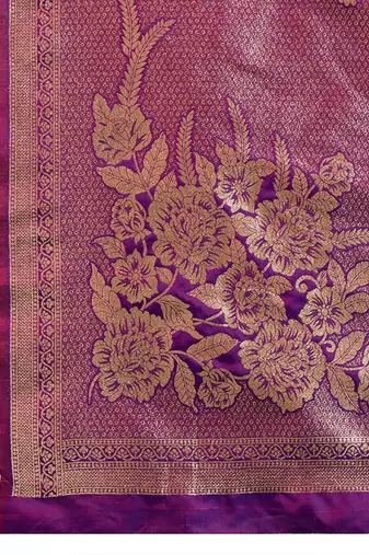 Zari Woven Butti Banarasi Silk Saree with Big Flower Border and Detail Work