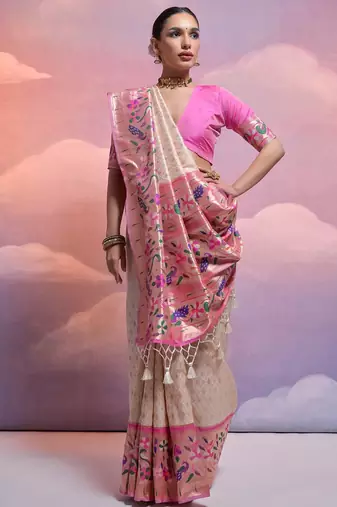 Ethnic Motifs Woven Design Zari Paithani Saree