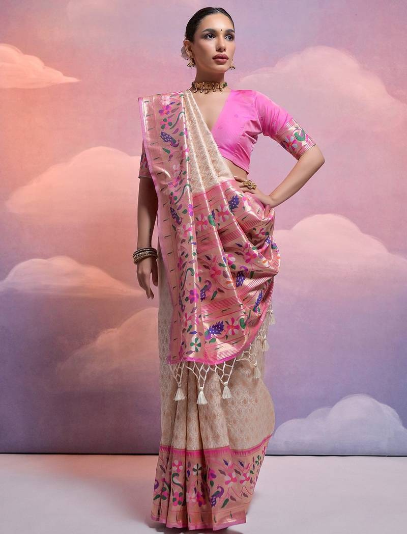 Ethnic Motifs Woven Design Zari Paithani Saree