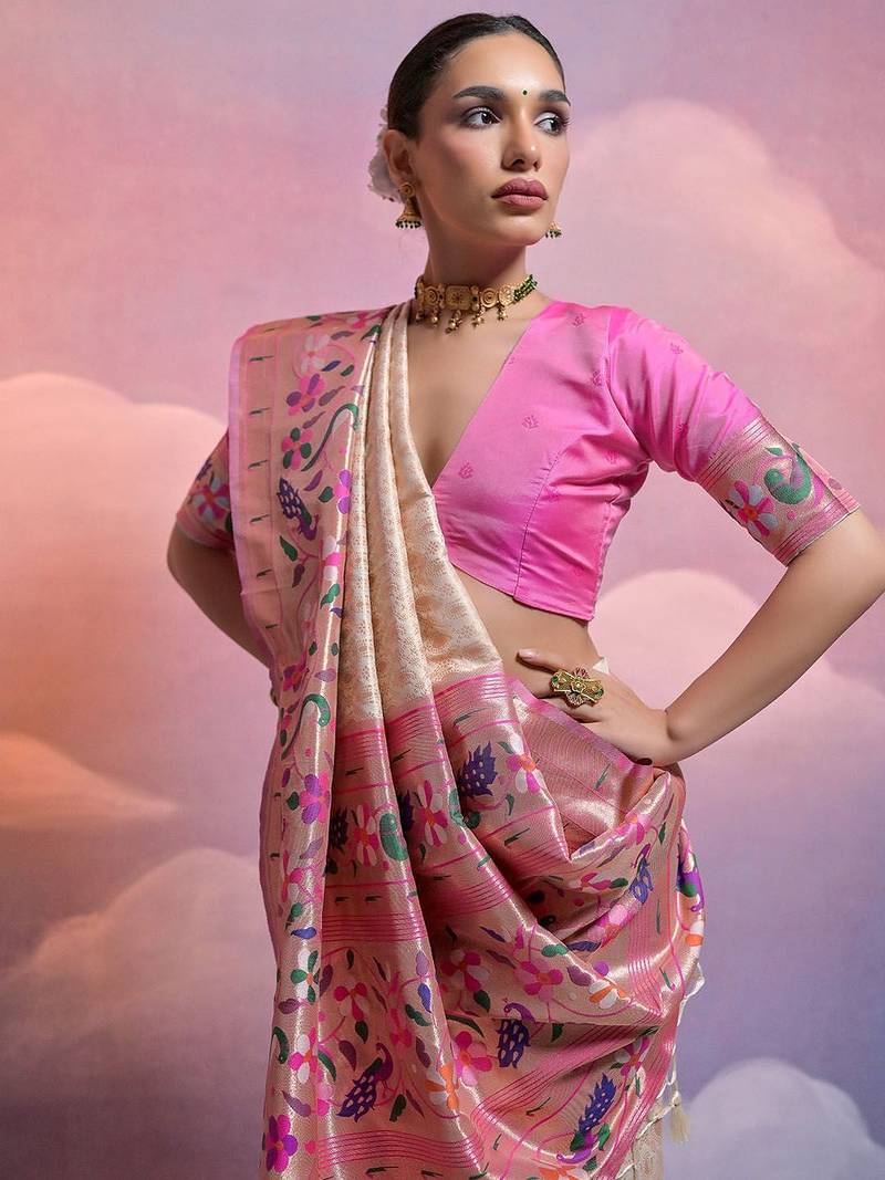 Ethnic Motifs Woven Design Zari Paithani Saree