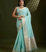 All Over Checks Zari Woven Soft Silk Saree with Zari Details