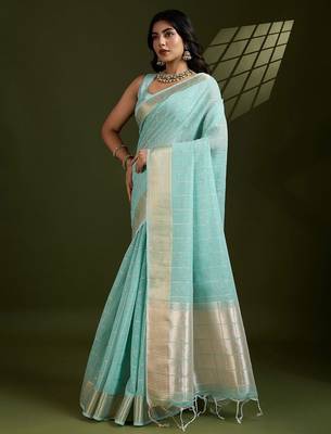 All Over Checks Zari Woven Soft Silk Saree with Zari Details 2