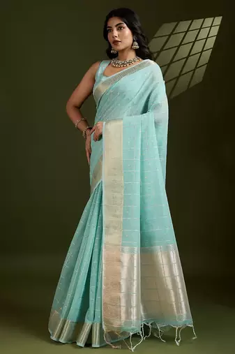 All Over Checks Zari Woven Soft Silk Saree with Zari Details