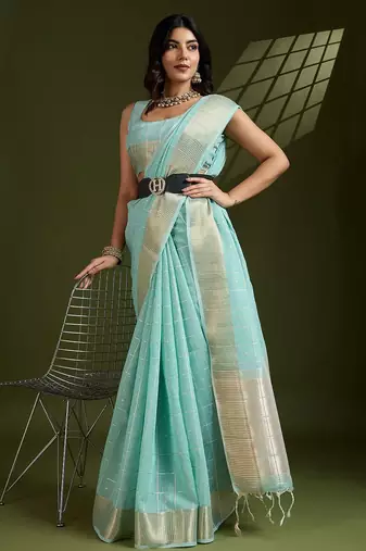 All Over Checks Zari Woven Soft Silk Saree with Zari Details