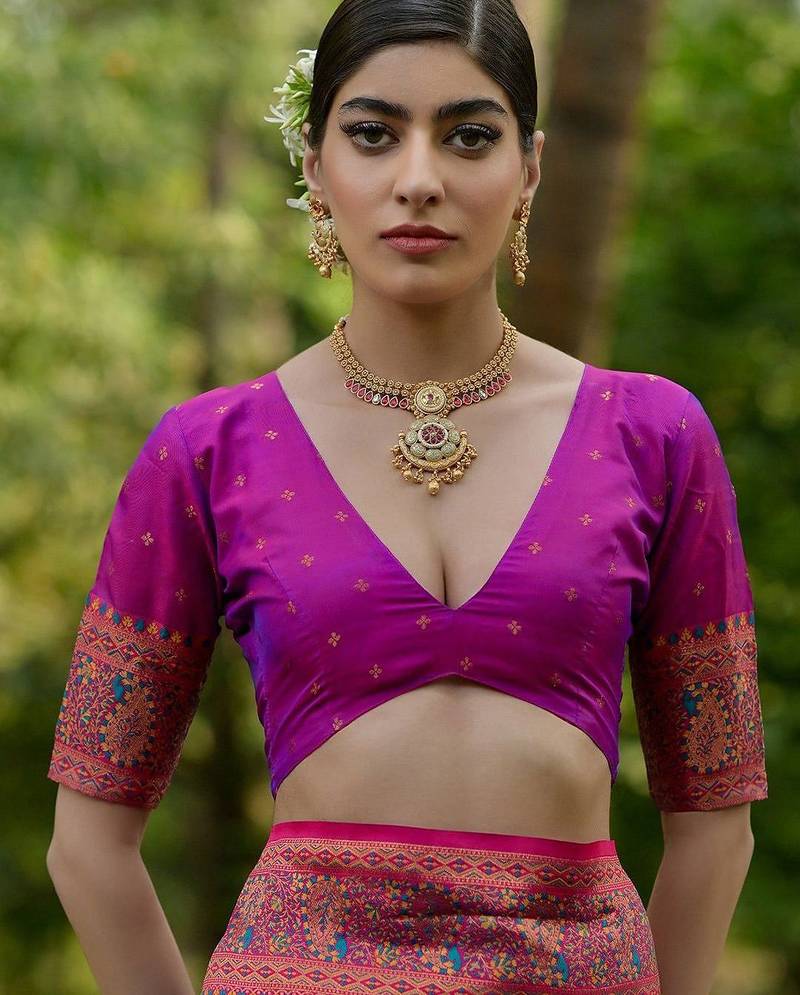 Peacock Firozi Ethnic Motifs Woven Design Zari Pashmina Silk Sarees