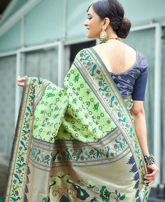 Ethnic Motif Woven Design Zari Art Silk Patola Saree 5