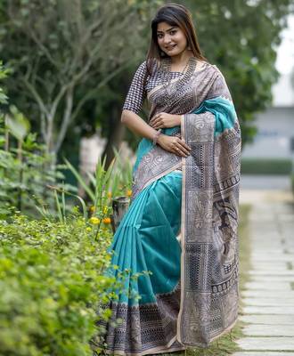 Printed Bordered Tussar Saree 1