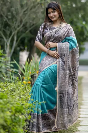 Printed Bordered Tussar Saree