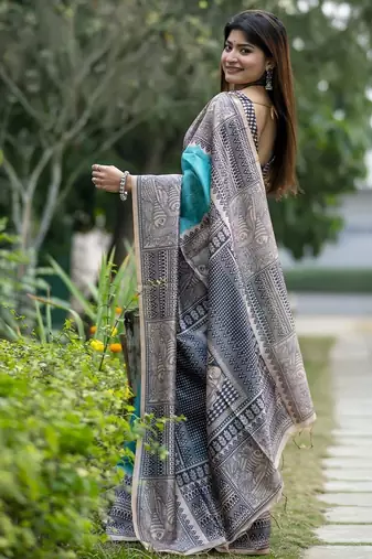 Printed Bordered Tussar Saree