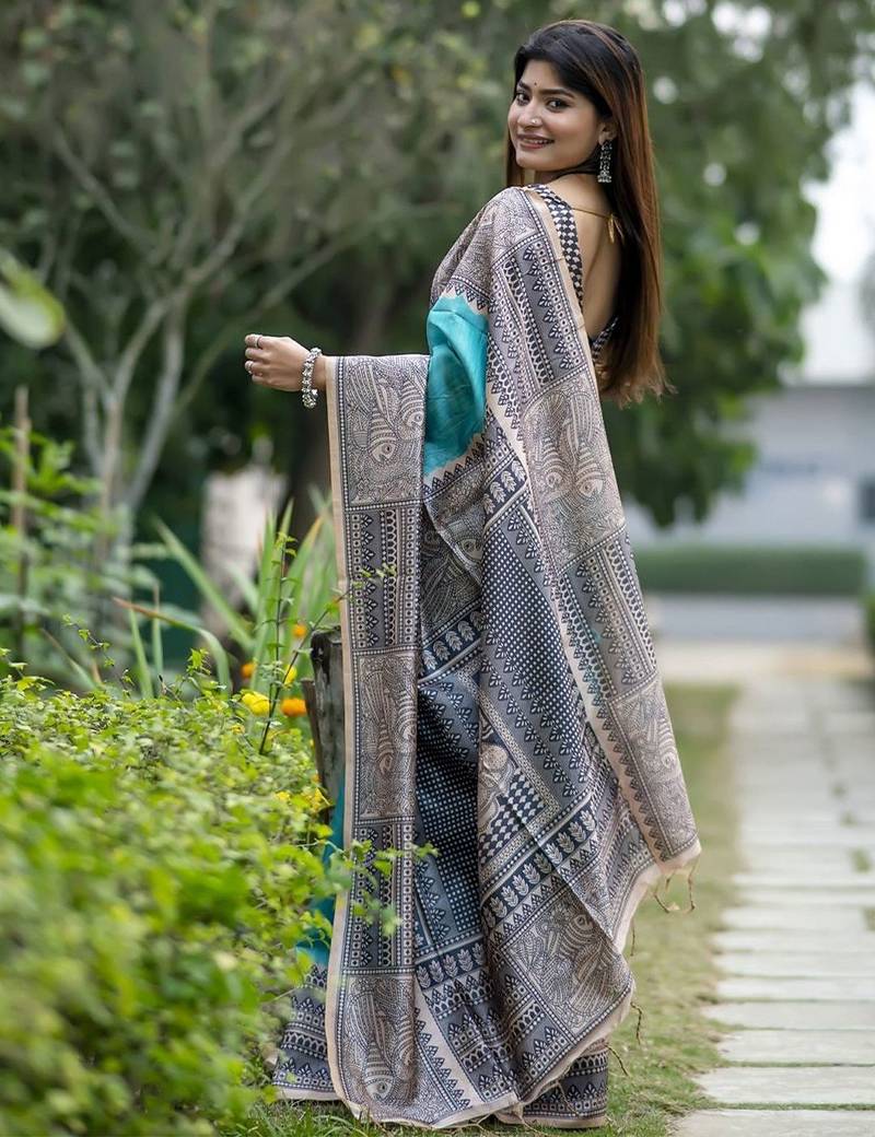 Printed Bordered Tussar Saree