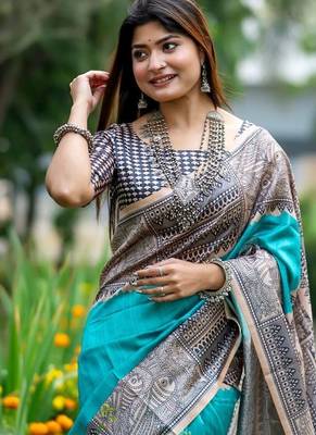 Printed Bordered Tussar Saree 3