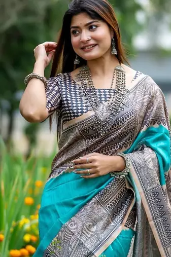 Printed Bordered Tussar Saree