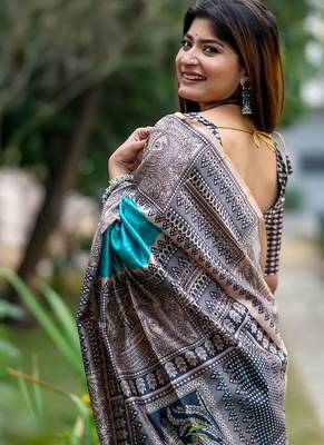 Printed Bordered Tussar Saree 4