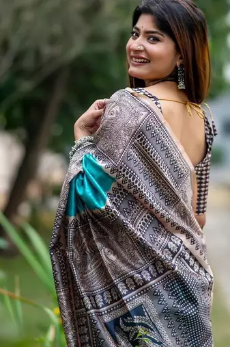 Printed Bordered Tussar Saree