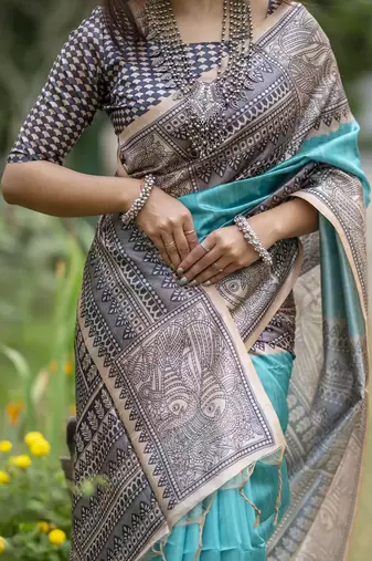 Printed Bordered Tussar Saree