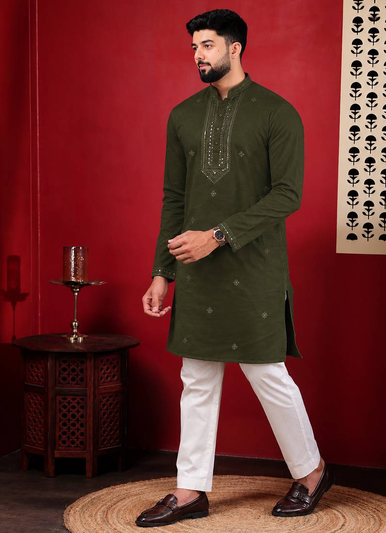 Mahendi embroidered kurta payjama