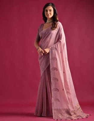 Paisley Woven Design Zari Pure Cotton Chanderi Saree 1