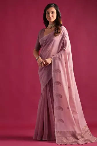 Paisley Woven Design Zari Pure Cotton Chanderi Saree