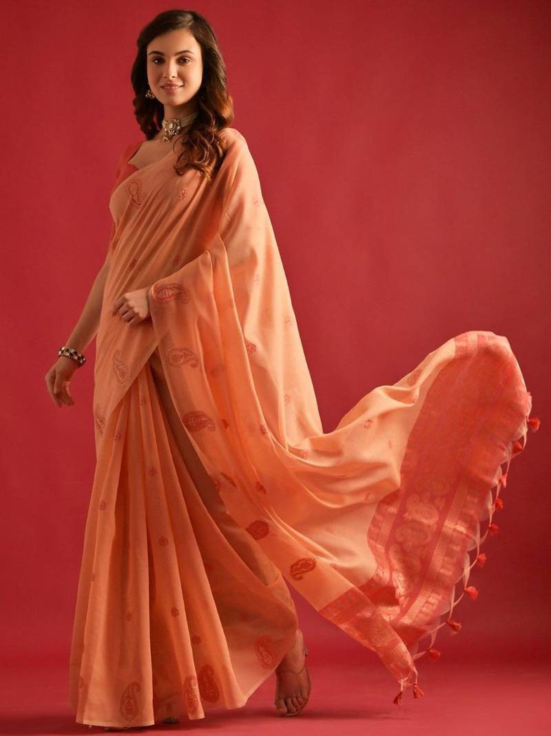 Woven Design Zari Pure Cotton Chanderi Saree