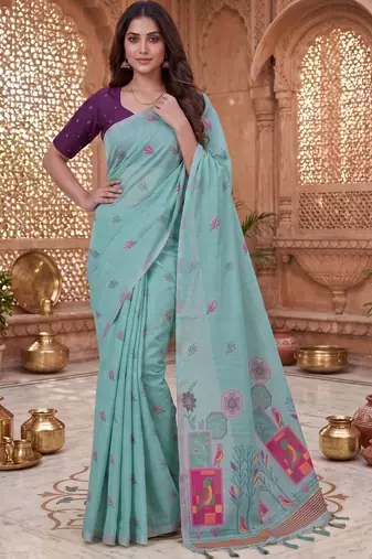 Floral Pure Cotton Fusion Chanderi Saree
