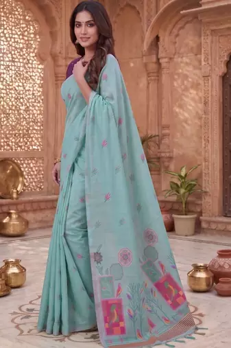 Floral Pure Cotton Fusion Chanderi Saree
