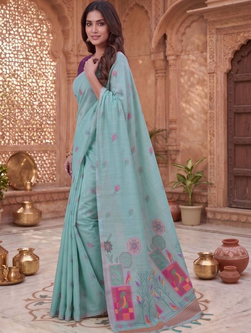 Floral Pure Cotton Fusion Chanderi Saree