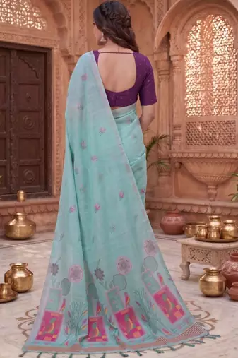 Floral Pure Cotton Fusion Chanderi Saree