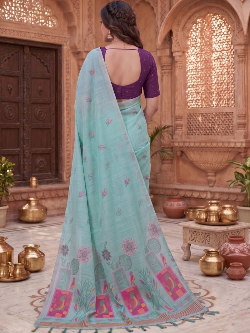Floral Pure Cotton Fusion Chanderi Saree
