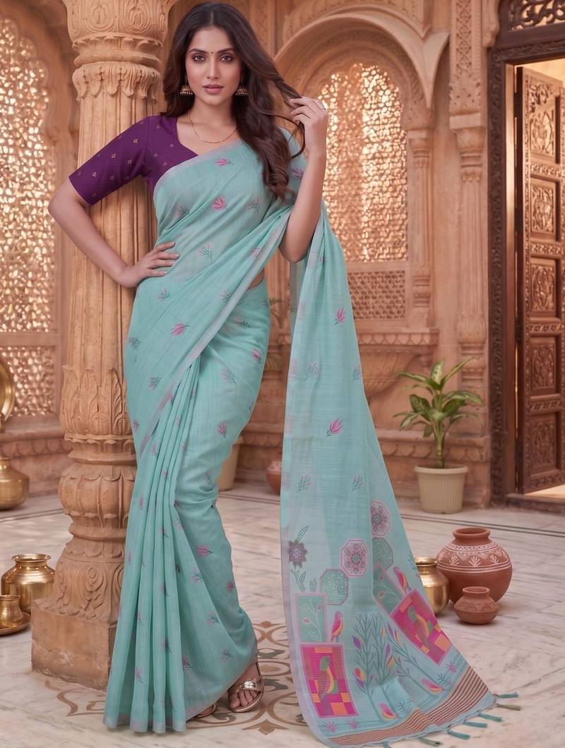Floral Pure Cotton Fusion Chanderi Saree