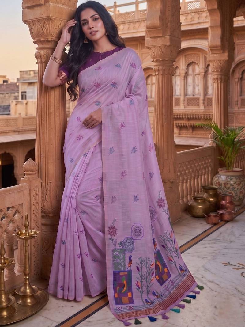 Floral Pure Cotton Chanderi Saree
