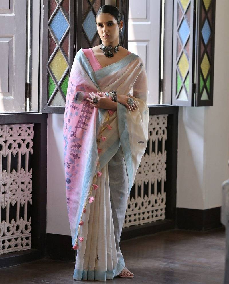 Warli Pure Cotton Muga Saree