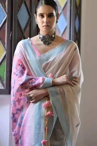 Warli Pure Cotton Muga Saree