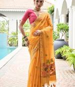 Woven Design Zari Pure Cotton Banarasi Saree with Contrast Blouse
