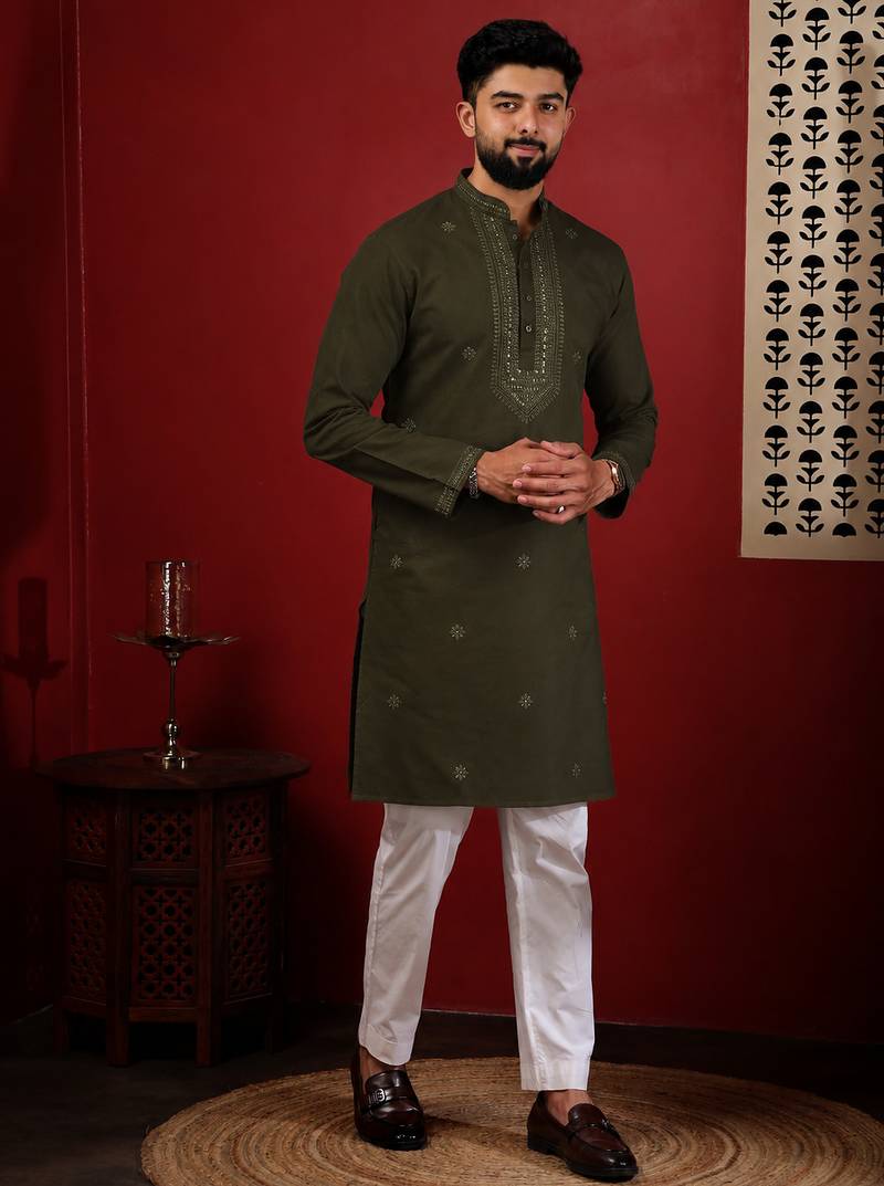 Mahendi embroidered kurta payjama