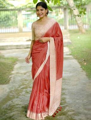 Checked Tussar Saree 1
