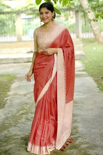 Checked Tussar Saree
